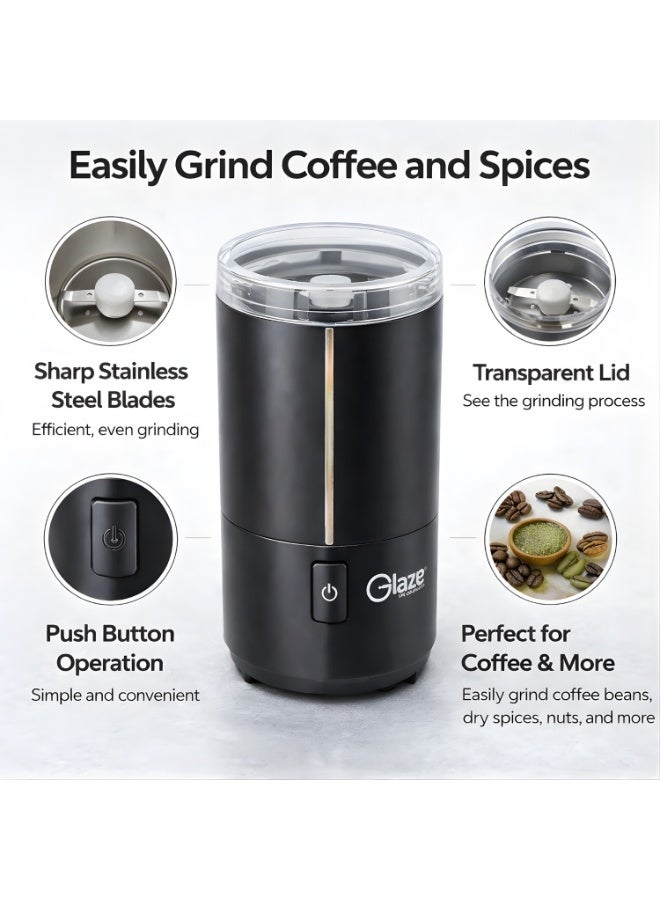 جليز مطحنة حبوب قهوة محمولة بقوة 150 واط مزودة بشفرة طحن من الفولاذ المقاوم للصدأ، سعة 50 غرام، تحكم بزر ضغط وقفل أمان، للاستخدام المنزلي والمكتبي والسفر والمطبخ - Image 3